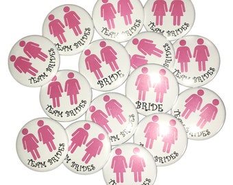 Bachelorette Party, Two Brides, Pin, White, 1.5", 2.25", Pinback Button, Bachelorette Pin, Gay Bride, Lesbian Bride, Bridal, BW031, BW108