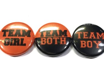 Gender Reveal, Orange, Black, Twins, 1.25", 1.5", 2.25", Pinback Button, Halloween Theme, Baby Reveal, Baby Shower, VB145, VB103, VB123