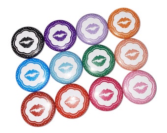 Kiss, 1", 1.25", 1.5", 2.25", Button, Kisses, Lips, Mouth, Flatback, Pinback, Pin, Badge, GR019