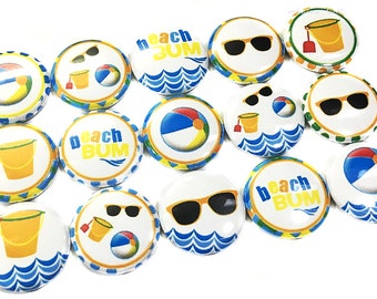 Beach, Swim, 1", 1.25", Button, Beach Decor, Beach Theme, Beach Ball, Beach Bucket, Sunglasses, Party Favor, Flatback, Pinback, Badge, SU001