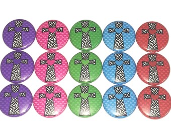 Cross Magnet, Zebra, 1", 1.25", 1.5", 2.25", Button Magnet, Cross Theme, Crosses, Sunday School, VBS, Christian, VBS Party, Gift, FT031