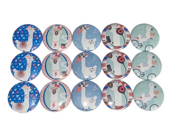 Llama Magnet, Drama Magnet, 1", 1.25", 1.5", 2.25", Button Magnet, Llama Decor, Llama Theme, Party Favor, Bike, Headphones, Glasses, A028