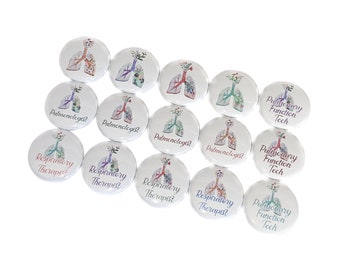 Respiratory Therapist, 1", 1.25", 1.5", 2.25", Button, Pulmonologist, PFT, Pulmonary Function Tech, Lungs, RT, Flatback, Pinback, Pin, RT004