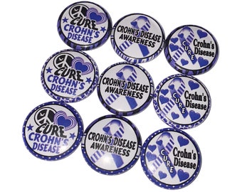 Crohn's Disease, 1", 1.25", Button, Purple, Purple Ribbon Theme, Crohn's Theme, Crohn's Ribbon, Crohn's Awareness, Flatback, Pinback, CA023