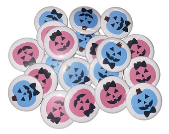 Halloween, Gender Reveal, Jack O Lantern, Pink, Blue, 1.25", 1.5", 2.25", Pinback Button, Baby Reveal, Girl or Boy, Baby Vote, VB043, VB066