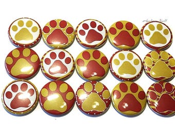 Paw, Red, Yellow, Imperfect, 1.25" Pinback Button, 6 Buttons, Ready to Ship