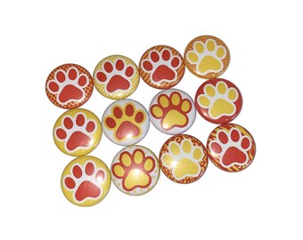 Paw, Red, Yellow, 1", 1.25", 1.5", 2.25", Button, Red Paw, Yellow Paw, School Spirit, School Pride, Paw Flatback, Paw Pinback, Badge, PP012