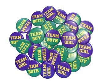 Gender Reveal, Twins, Green, Purple, Yellow, 1.25", 1.5", 2.25", Pinback Button, Team Both, Reveal, Mardi Gras, Reveal, VB457, VB456, VB411