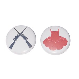 Reveal, Rifels, Ruffles, Black, Red, 1.25&quot;, 1.5&quot;, 2.25&quot;, Pinback Button, Baby Reveal, Black Rifle, Red Dress, Red Tutu, Vote, VB289, VB291