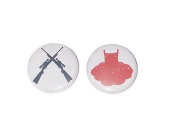 Reveal, Rifels, Ruffles, Black, Red, 1.25", 1.5", 2.25", Pinback Button, Baby Reveal, Black Rifle, Red Dress, Red Tutu, Vote, VB289, VB291