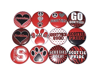 Scotties Magnet, 1", 1.25", 1.5", 2.25", Button Magnet, Red, Black, Scotties Theme, Scotties Decor, Party Favor, SM097
