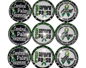 Cerebral Palsy Magnet, 1", 1.25", Button Magnet, Green Ribbon Magnet, Green Ribbon, Cerebral Palsy, CP Awareness, CP Ribbon, Green, CA014