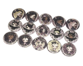 Witches, Bats, 1", 1.25", 1.5", 2.25", Button, Witch Theme, Witch Decor, Party Favor, Halloween Theme, Halloween, Flatback, Pinback, GR010