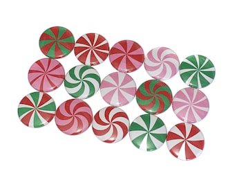Peppermint Magnet, 1", 1.25", Button Magnet, Red Peppermint, Green Peppermint, Pink Peppermint, Christmas Party Favor, Peppermint, FD020