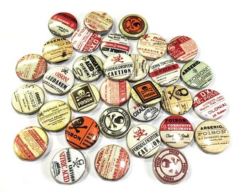 Poison, 1", 1.25", Button, Poison Theme, Poison Decor, Caution, Deadly, Acid, Arsenic, Formaldehyde, Strychnine, Laudanum, Tincture, D007