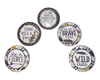 Brave Magnet, Tribal Magnet, 1", 1.25", 1.5", 2.25", Button Magnet, Feather Magnet, Inspirational Magnet, Motivational, Brave Female, Q001