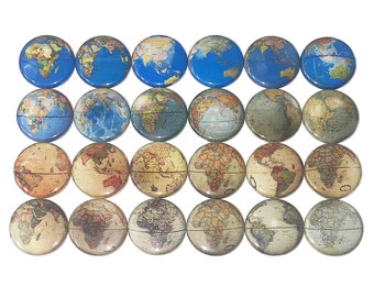 Globe Magnet, 1", 1.25", 1.5", 2.25", Button Magnet, World Travel, Globe Magnet, Map Magnet, Globe Decor, Map Theme, Earth, Travel, DI003
