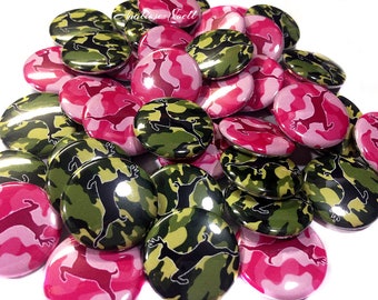 Camo Deer, 1", 1.25", Button, Pink Camo Deer, Green Camo, Party Favor, Deer Birthday, Deer Table Scatter, Flatback, Pinback, Pin, HM007