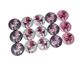 Poodles, 1", 1.25", Button, Pink Poodle, Black Poodle, Poodle Theme, Poodle Decor, Poodle Flatback, Poodle Pinback, Poodle Pin, A043