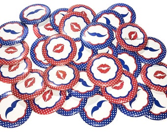 Gender Reveal, Kiss, Stach, Red, Blue, 1.25", 1.5", 2.25", Pinback Button, Holiday Shower, Baby Reveal, 4th of July, Patriotic, VB180, VB195