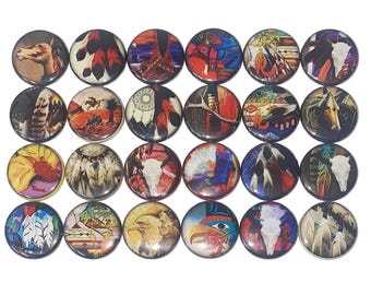 Tribal Magnet, 1", 1.25", 1.5", 2.25", Button Magnet, Native Decor, Native Theme, Skull, Antler, Feather, Horse, Native, T006