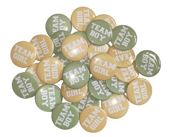 Gender Reveal, Moss Green, Light Gold, 1.25", 1.5", 2.25", Pinback Button, Dusty Green, Light Yellow, Baby Shower, Vote, VB570, VB573