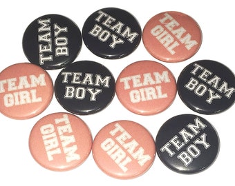 Gender Reveal, Coral, Black, 1.25", 1.5", 2.25", Pinback Button, Baby Shower, Team Girl, Team Boy, Baby Reveal, Boy or Girl, VB150, VB151