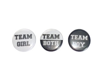 Gender Reveal, Twins, White, Black, 1.25", 1.5", 2.25", Pinback Button, Team Both, Reveal, Twin Reveal, Boy or Girl, VB150, VB136, VB413