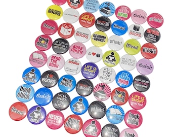 Reading, 1", 1.25", 1.5", 2.25", Button, Book, Book Theme, Reading Theme, Reading Decor, Book Gift, Reading Gift, Flatback, Pinback, RB005