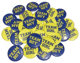 Gender Reveal, Yellow, Dark Blue, 1.25", 1.5", 2.25", Pinback Button, Girl or Boy, Reveal, Blue Team Boy, Yellow Team Girl, VB462, VB461