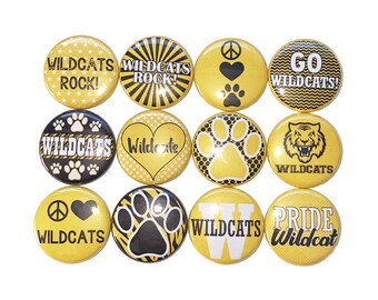 Wildcat, Yellow, Black, White, 1", 1.25", 1.5", 2.25", Button Magnet, Yellow Paw, Black Paw, Paw, SM048