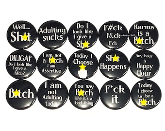 Cuss Words, 1", 1.25", Button, Bad Word Button, Adult Humor Pin, Mature Party Favor, Mature Flatback, Mature Badge, Mature Humor, Bad, AM008