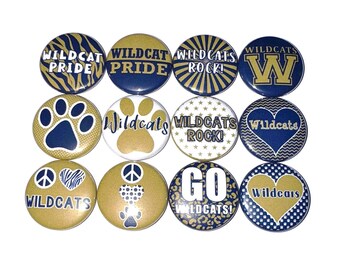 Wildcat Magnet, Navy Blue, Gold, 1", 1.25", 1.5", 2.25", Button Magnet, Wildcats, Wildcat Theme, Wildcat Decor, Party Favor, SM037