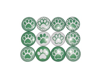 Green Paw Magnet, 1", 1.25", 1.5", 2.25", Button Magnet, Green, White, Green Paw, White Paw, Paw Magnet, PP032