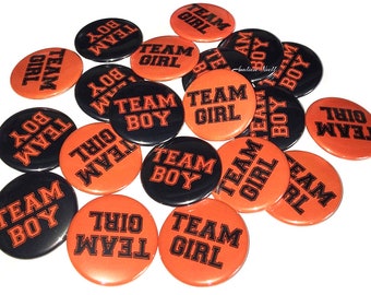 Gender Reveal, Halloween, Orange, Black, 1.25", 1.5", 2.25", Pin Back Button, Baby Shower, Baby Reveal, Boy or Girl, Baby Vote, VB145, VB103