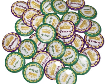 Gender Reveal, Prince, Princess, Green, Purple, 1.25", 1.5", 2.25", Pinback Button, Reveal, Mardi Gras, Prince or Princess, VB310, VB346