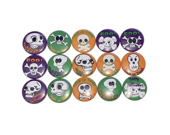 Halloween Skulls Magnet, 1", 1.25", Button Magnet, Party Favor, Halloween Theme, Halloween Decor, Skulls, Purple, Orange, Green, H003