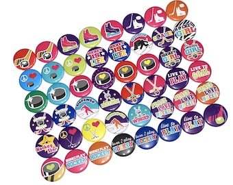 Hockey, 1", 1.25", 1.5", 2.25", Button, Hockey Theme, Hockey Decor, Girl's Hockey, Hockey Skate, Hockey Puck, Flatback, Pinback, Pin, SK008