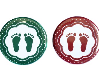 Baby Feet, Christmas Reveal, Dark Green, Dark Red, 1.25", 1.5", 2.25", Pinback Button, Girl or Boy, VB563, VB571