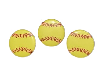 Softball, 1", 1.25", 1.5", 2.25", Button, Softball Decor, Softball Theme, Party Favor, Yellow Softball, Flatback, Pinback, Pin, Badge, SE044