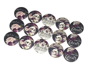 Skull, 1", 1.25", 1.5", 2.25", Button, Skull Decor, Skull Theme, Deadly Love, Skull Party Favor, Valentine, Flatback, Pinback, Pin, D020