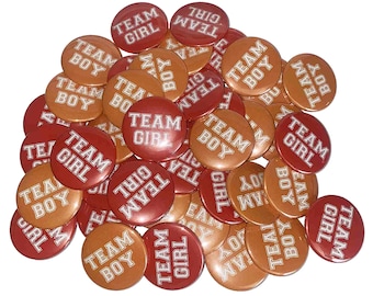 Gender Reveal, Orange, Red, 1.25", 1.5", 2.25", Pinback Button, Girl or Boy, Team Boy, Team Girl, Baby Shower, VB320, VB126