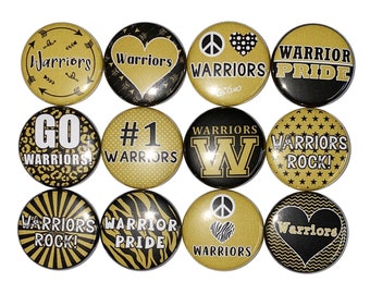Warriors Magnet, Black, Gold, 1", 1.25", 1.5", 2.25", Button Magnet, Warriors Decor, Warriors Theme, SM053