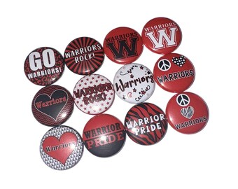Warrior, Red, White, Black, 1", 1.25", 1.5", 2.25", Button, Warrior Theme, Warrior Flatback, Warrior Pinback, SM093