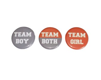 Gender Reveal, Twins, Gray, Grey, Orange, 1.25", 1.5", 2.25", Pinback Button, Boy, Girl, Team Both, Twin Reveal, Vote, VB120, VB077, VB444
