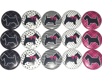 Scottie Magnet, Dog Magnet, 1", 1.25", 1.5", 2.25", Button Magnet, Scottie Decor, Terrier Magnet, Terrier Decor, Scottish, Dog, Plaid, DG007