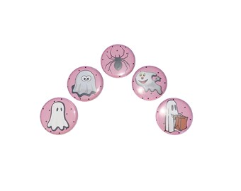 Halloween Ghost, 1", 1.25", Button, Ghost, Spider, Pink, Black, Party Favor, Fall Theme, Fall Decor, Halloween, Flatback, Pinback, H011