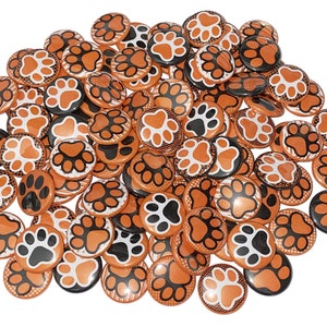 Paws, Orange, Black, 1&quot;, 1.25&quot;, 1.5&quot;, 2.25&quot;, Button, Black Paw, Orange Black Paw, School Spirit, School Pride, Flatback, Pinback, Pin, PP018