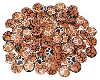 Paws, Orange, Black, 1", 1.25", 1.5", 2.25", Button, Black Paw, Orange Black Paw, School Spirit, School Pride, Flatback, Pinback, Pin, PP018