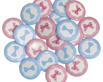 Beau or Bows, Gender Reveal, Pink, Blue, 1.25", 1.5", 2.25", Pinback Button, Girl or Boy, Baby Shower, Baby Reveal, Pink, Blue, VB273, VB554